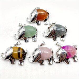 Natural Stone Elephant Gemstone Pendant Necklace